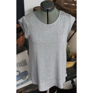 Calvin Klein Light Soft Drop Hem Gray Shirt with Ruffles on Shoulders Size Small